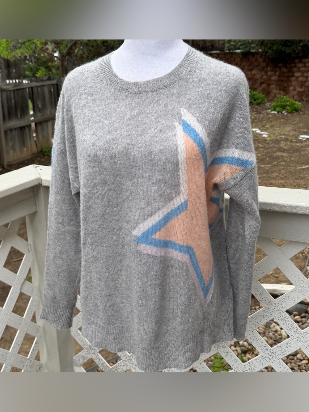 360 Cashmere Peach Star & Stripe Soft‎ Grey Jumper Sweater Women M Luxury Soft